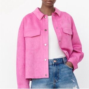 Zara Pink Suede Jacket with Relaxed Fit and Cropped Length